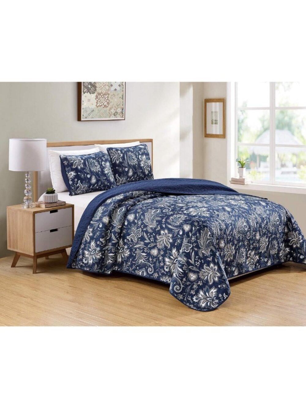 Elegant 3-Piece King/California King Quilted Reversible Bedspread Set - Floral